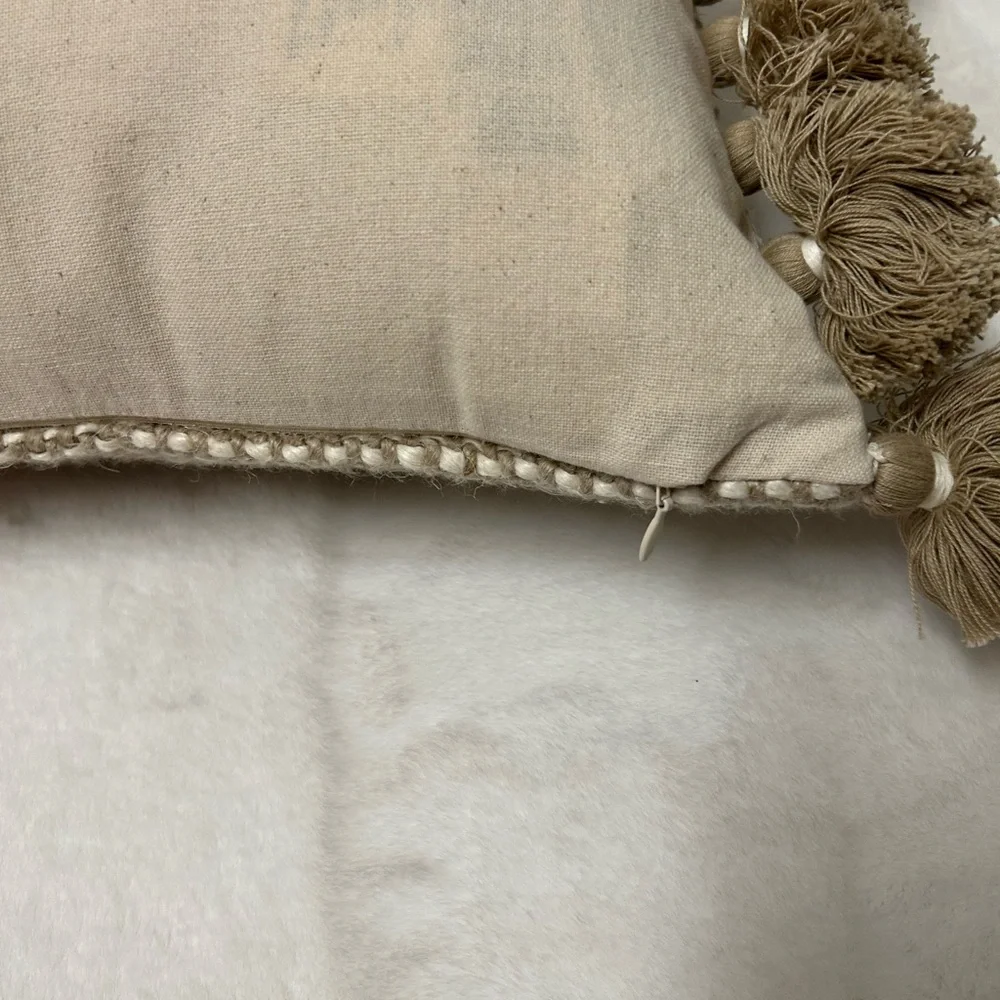 West Elm two-tone chunky linen tassels pillow